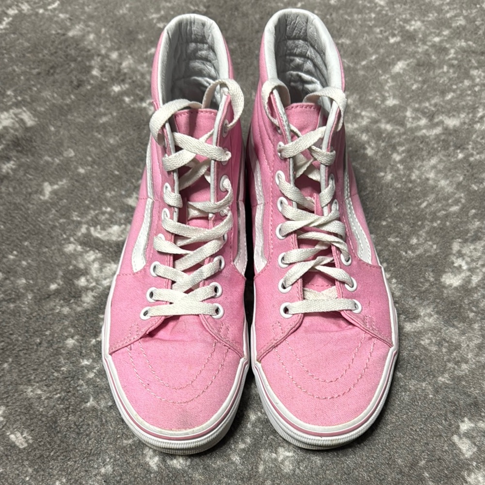 Vans Women's Pink and White High-Top Sneakers